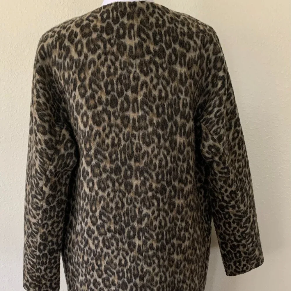Kate Spade Brushed Leopard Wool Blend Cocoon Coat XS NWT